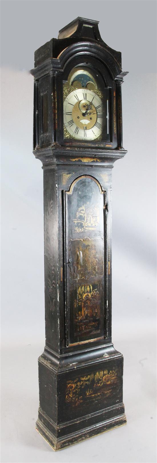 Jno. Robinson of Westminster. An early 18th century black lacquered eight day longcase clock, 7ft 10in.